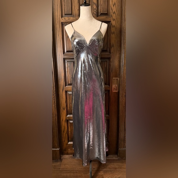 Anthropologie Metallic Silver Midi Dress - Picture 5 of 5